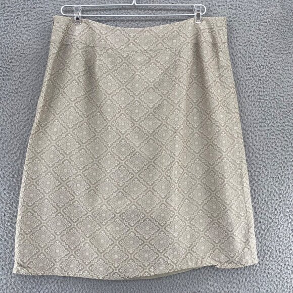 LOFT Skirt Womens 12 Ivory Jacquard Pattern Silk Blend A Line Knee Length Pleat - Picture 3 of 9